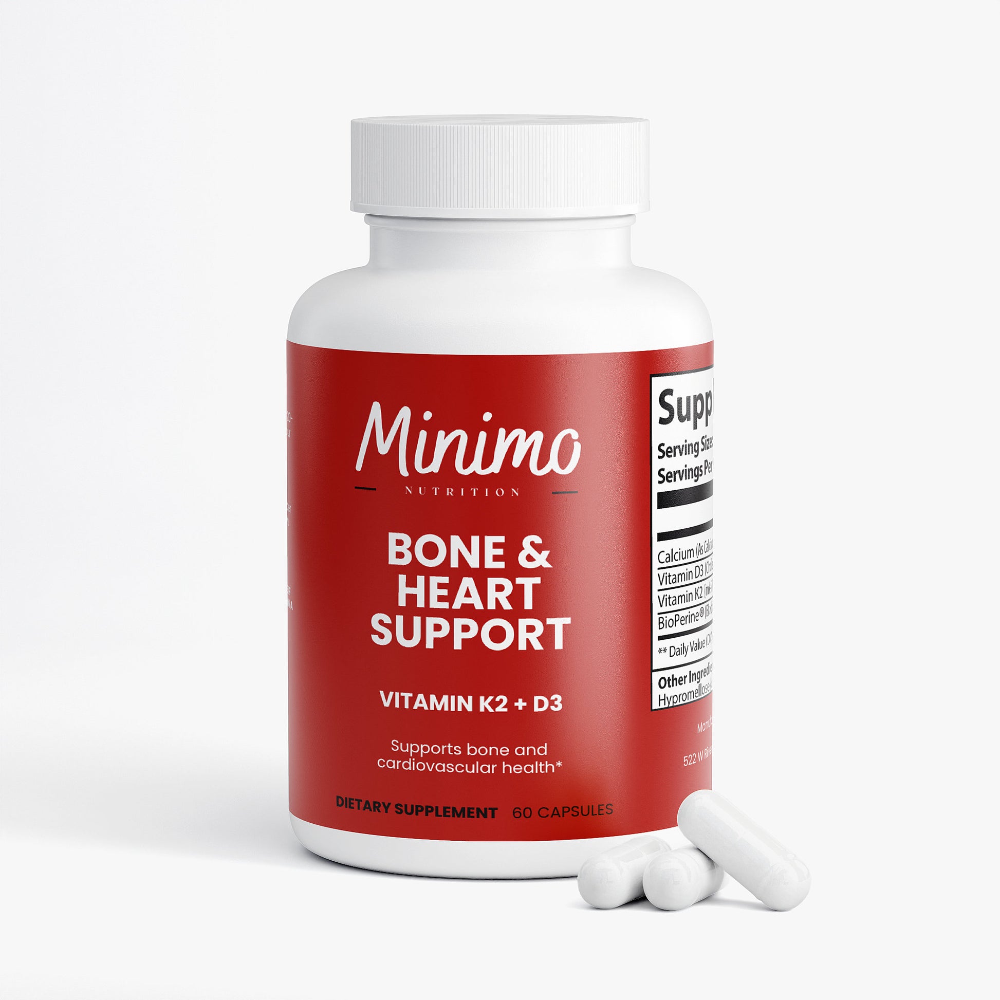 Minimo Nutrition Bone & Heart Support Vitamin K2 + D3 Supplement for Cardiovascular Health