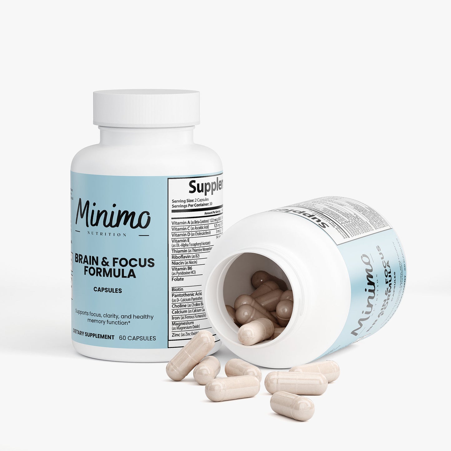 Minimo Nutrition Brain & Focus Formula, Supplement for Focus, Clarity, and Memory