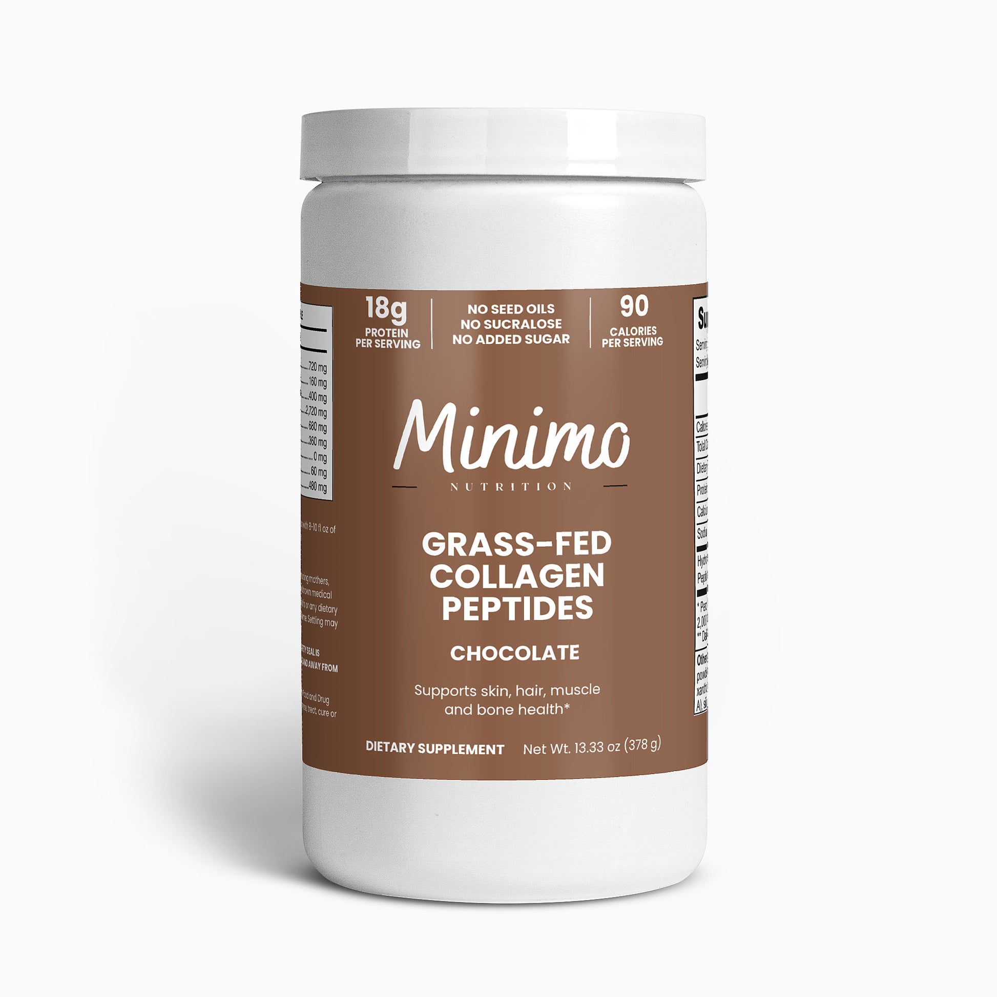 Minimo Nutrition Chocolate Grass-Fed Collagen Peptides Powder Supplement for Skin, Hair, Muscle, and Bone Health