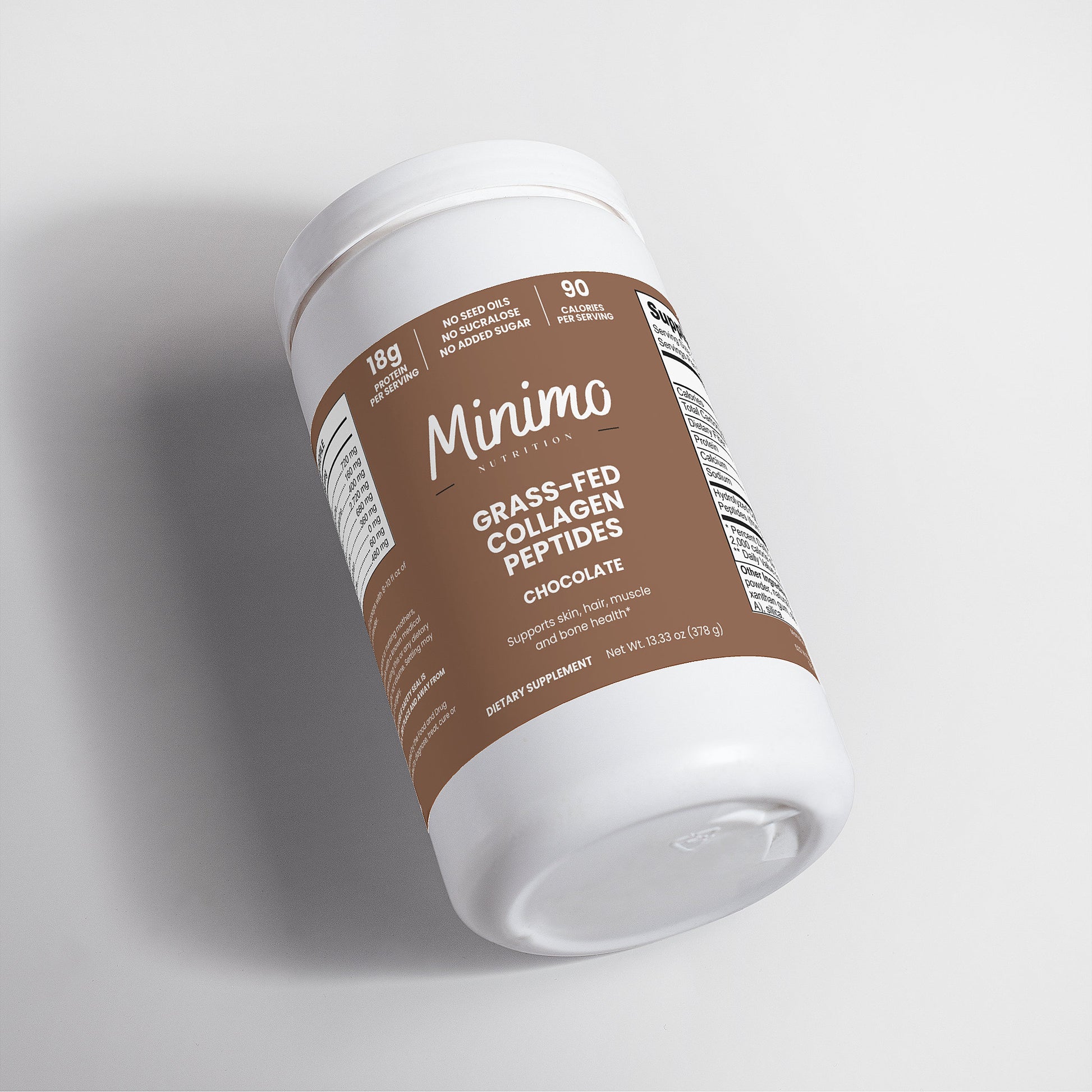 Minimo Nutrition Chocolate Grass-Fed Collagen Peptides Powder Supplement for Skin, Hair, Muscle, and Bone Health