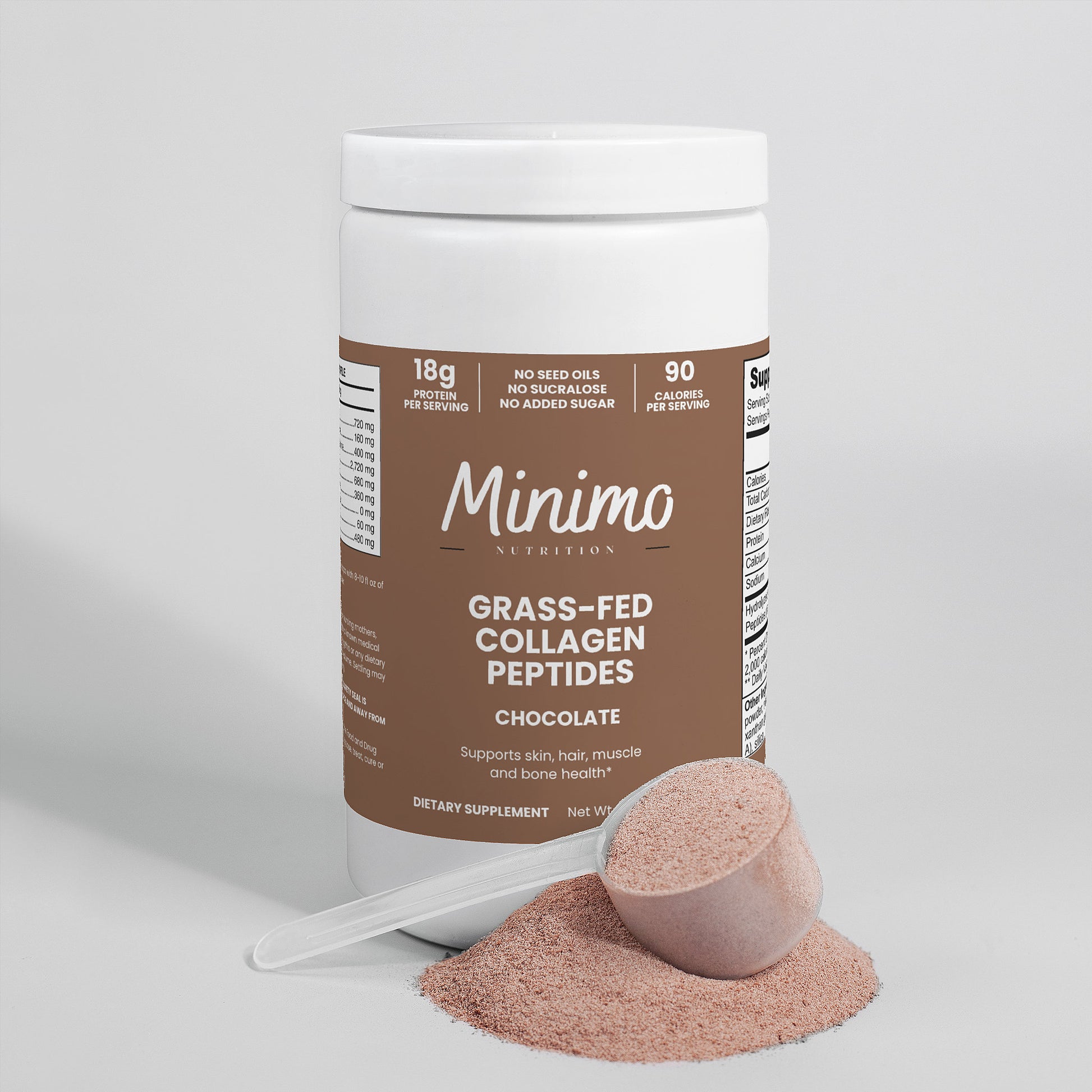Minimo Nutrition Chocolate Grass-Fed Collagen Peptides Powder Supplement for Skin, Hair, Muscle, and Bone Health