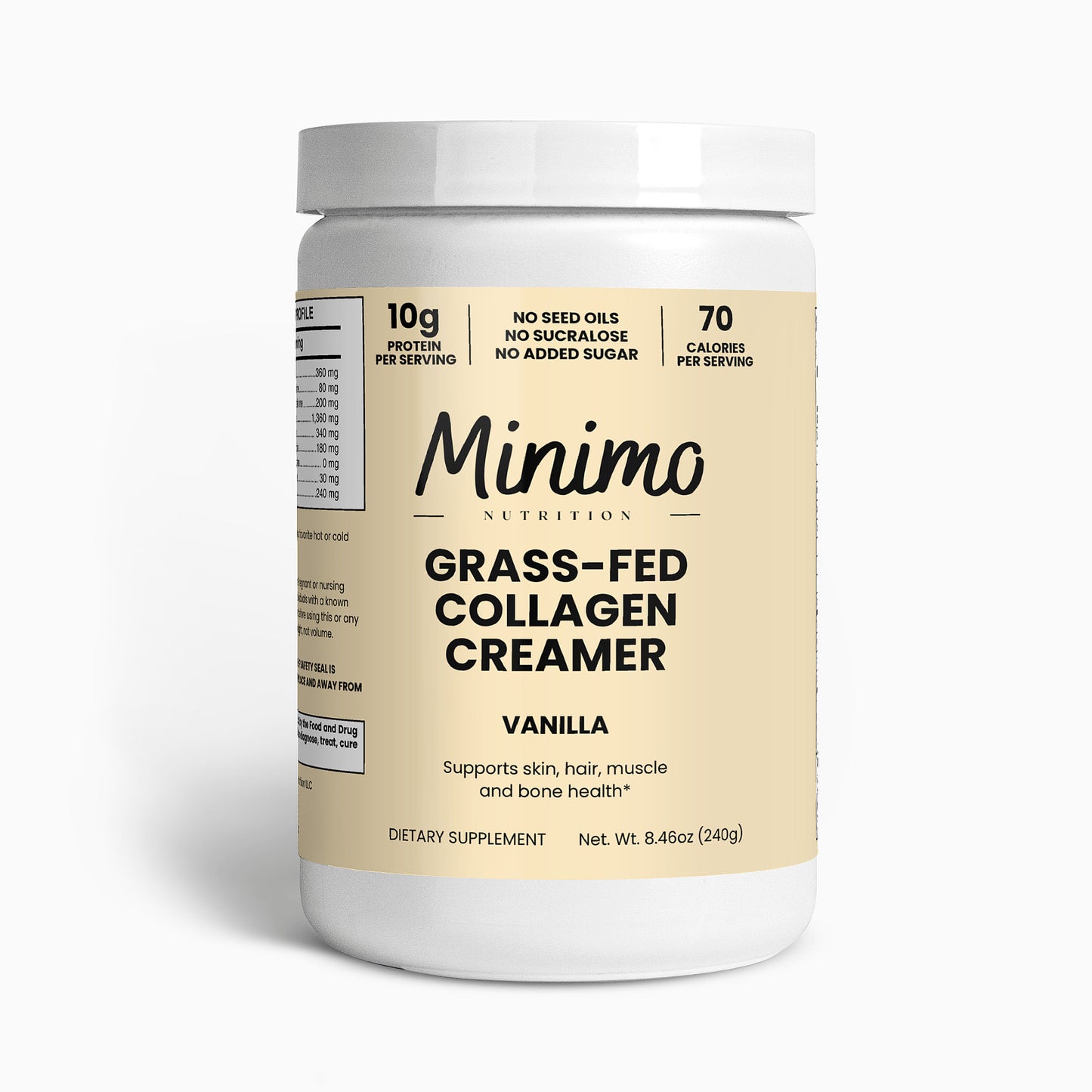 Minimo Nutrition Vanilla Grass-Fed Collagen Creamer Supplement for Skin, Hair, Muscle, and Bone Health