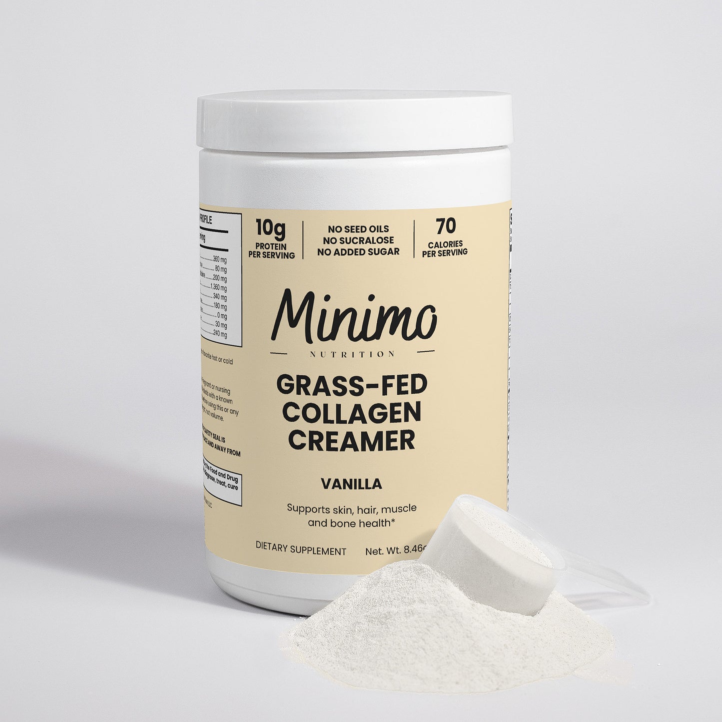 Minimo Nutrition Vanilla Grass-Fed Collagen Creamer Supplement for Skin, Hair, Muscle, and Bone Health