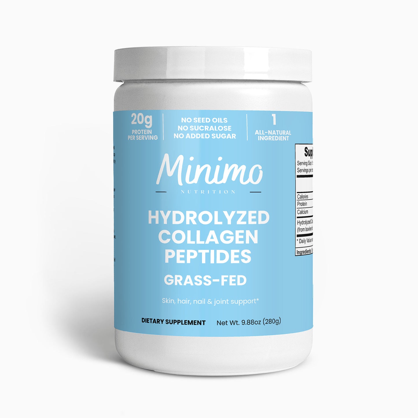 Minimo Nutrition Unflavored Grass-Fed Hydrolyzed Collagen Peptides Supplement for Skin, Hair, Nail, & Joints