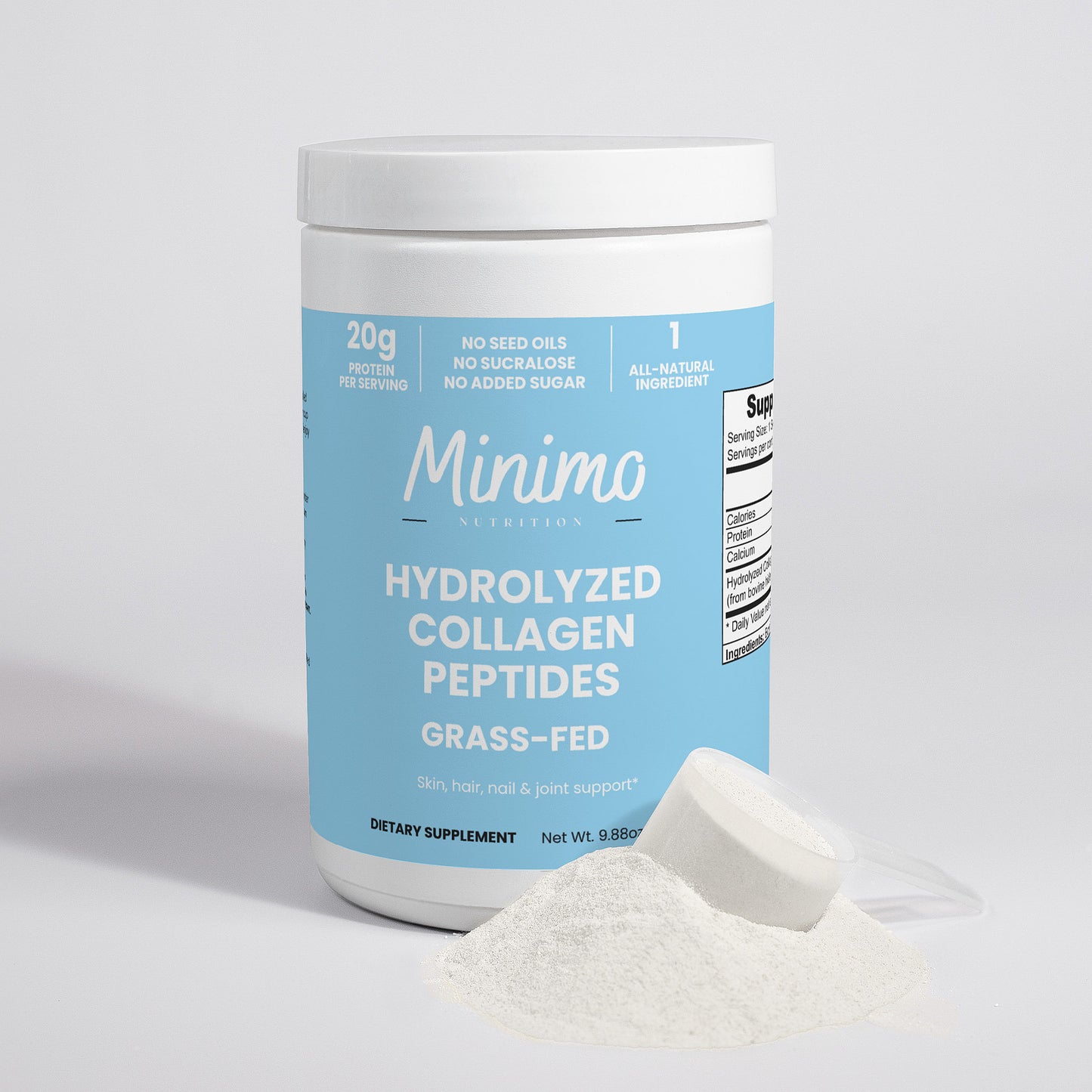 Minimo Nutrition Unflavored Grass-Fed Hydrolyzed Collagen Peptides Supplement for Skin, Hair, Nail, & Joints