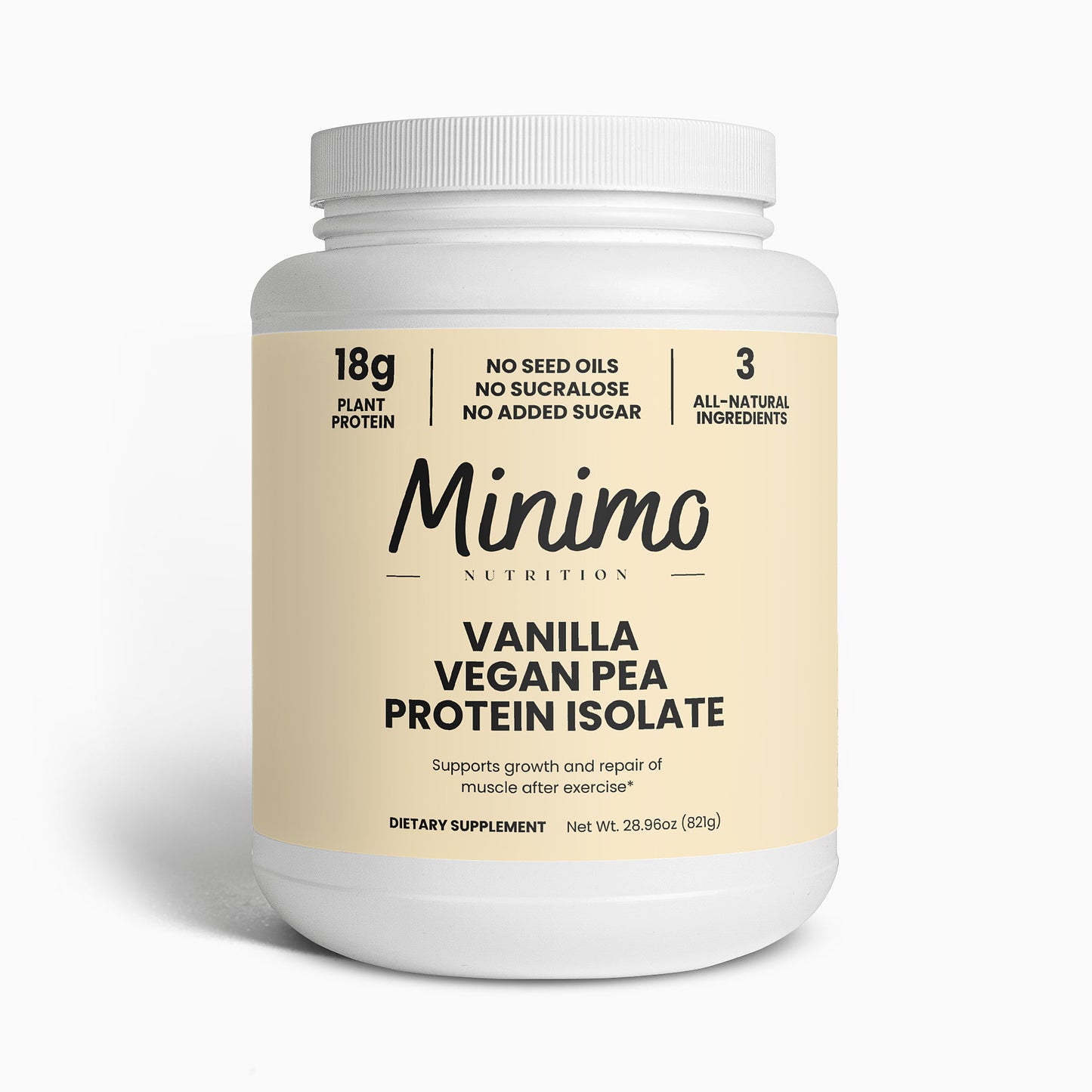 Minimo Nutrition Vanilla Vegan Pea Protein Isolate No Sucralose No Seed Oils No Added Sugar