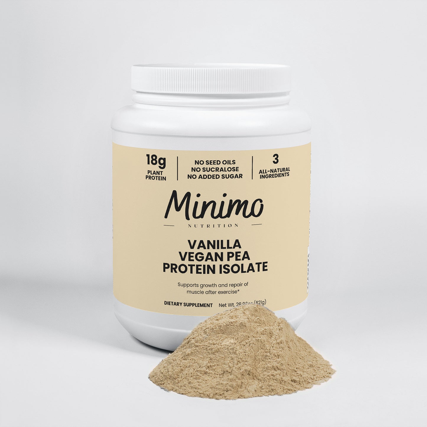 Minimo Nutrition Vanilla Vegan Pea Protein Isolate No Sucralose No Seed Oils No Added Sugar
