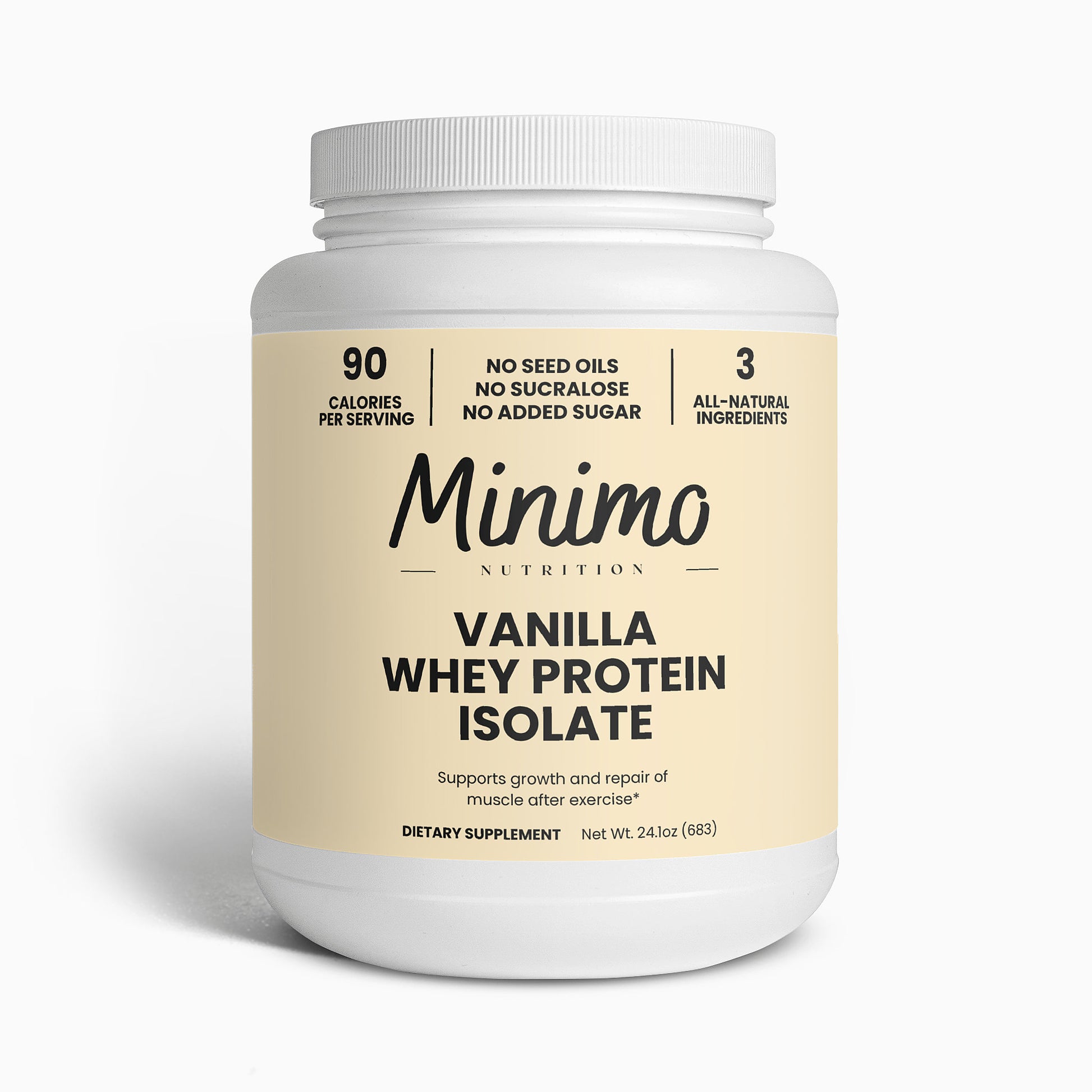 Minimo Nutrition Vanilla Whey Isolate Protein Powder No Seed Oils No Sucralose No Added Sugar
