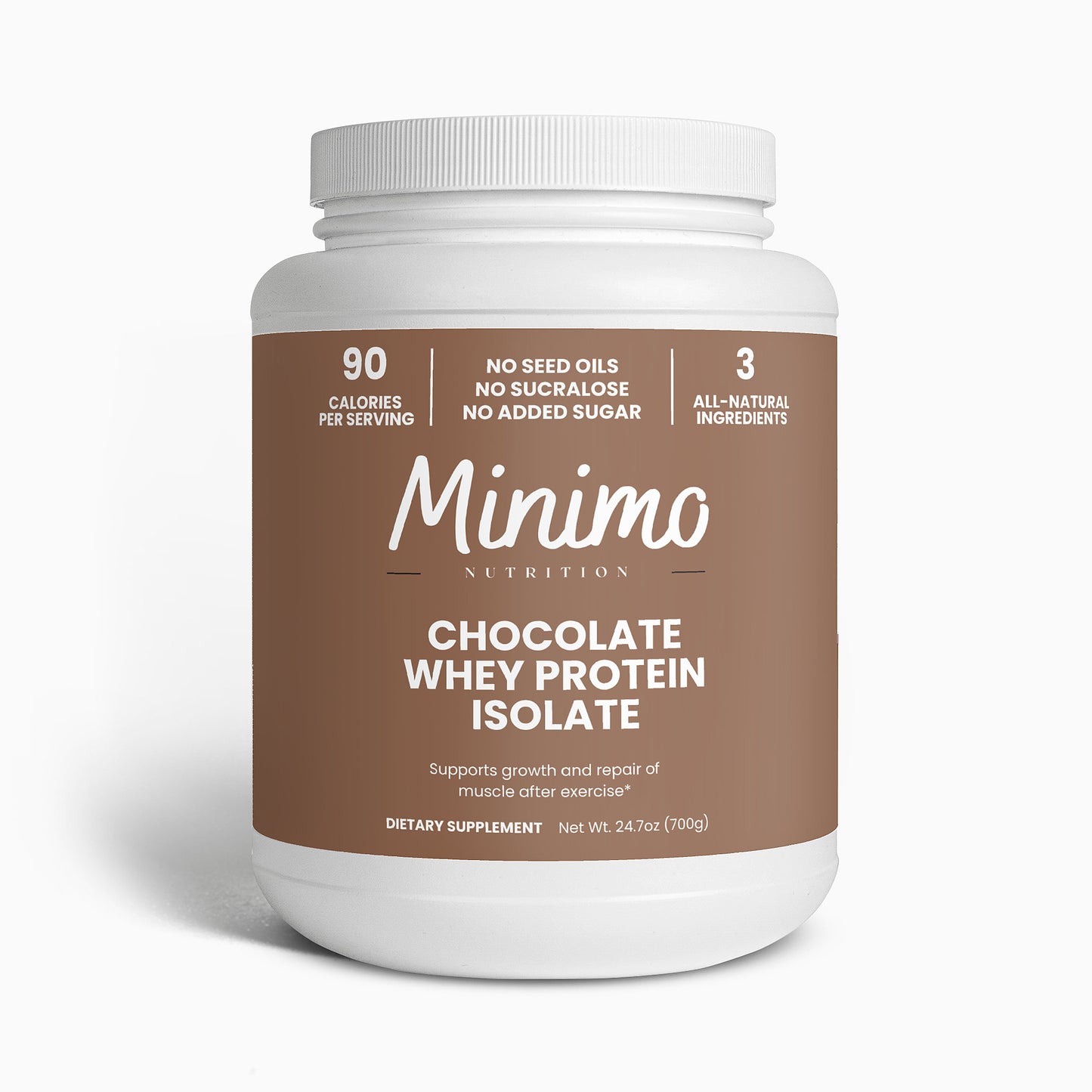 Minimo Nutrition Chocolate Whey Isolate Protein Powder No Seed Oils No Sucralose No Added Sugar