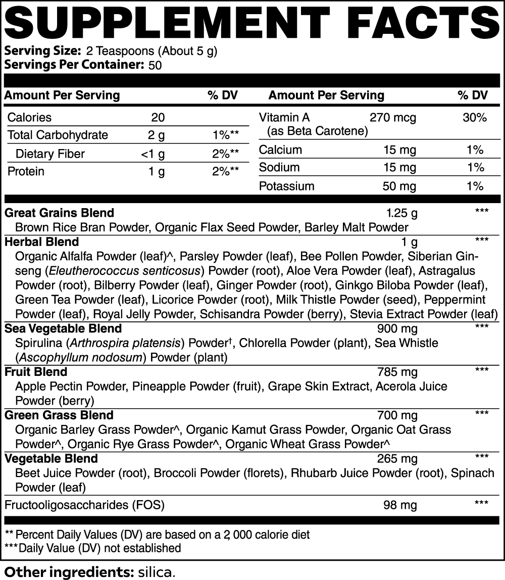 Minimo Nutrition Smoothie Greens Supplement Facts