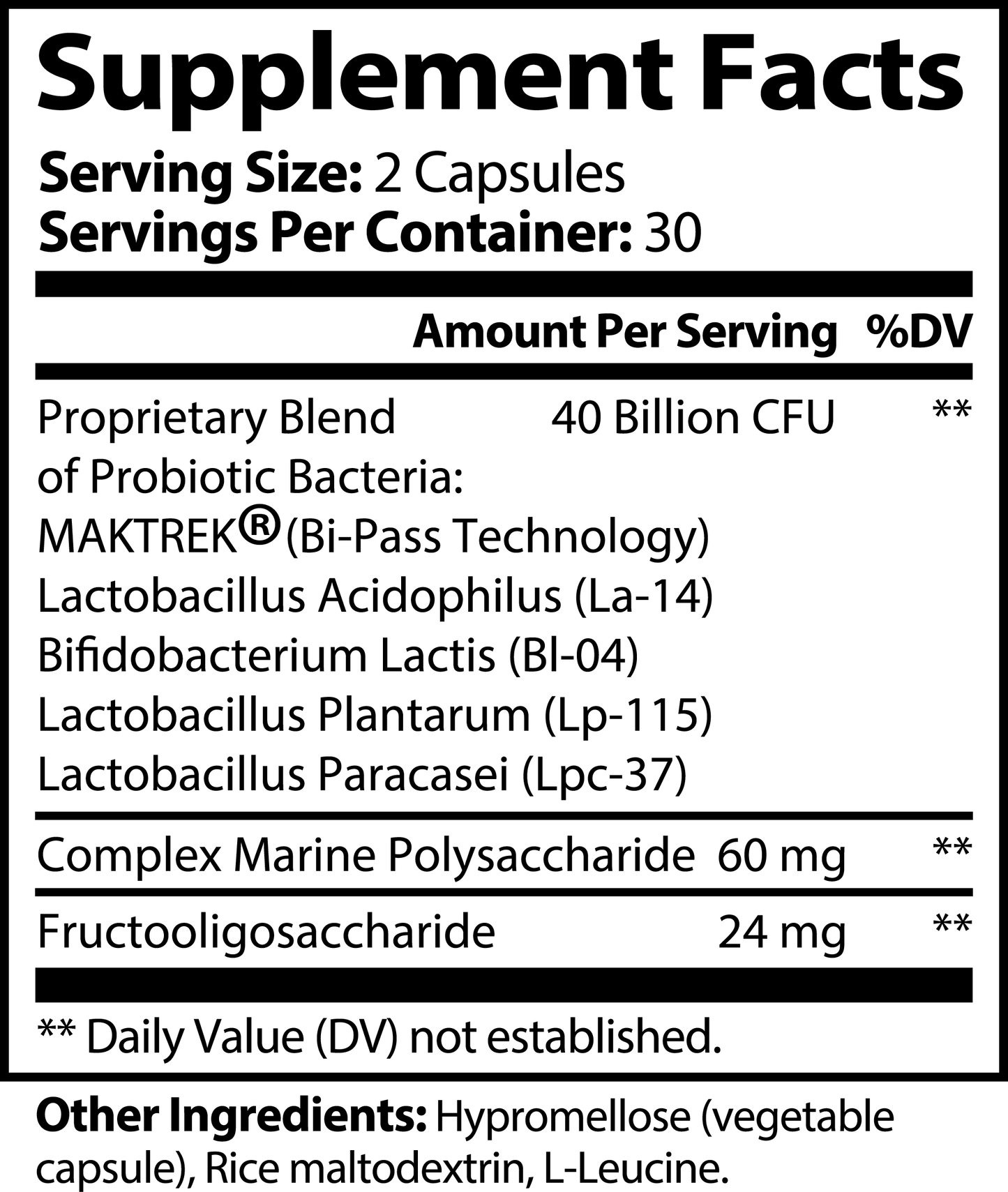Minimo Nutrition Probiotic 40 Billion with Prebiotics Supplement Facts
