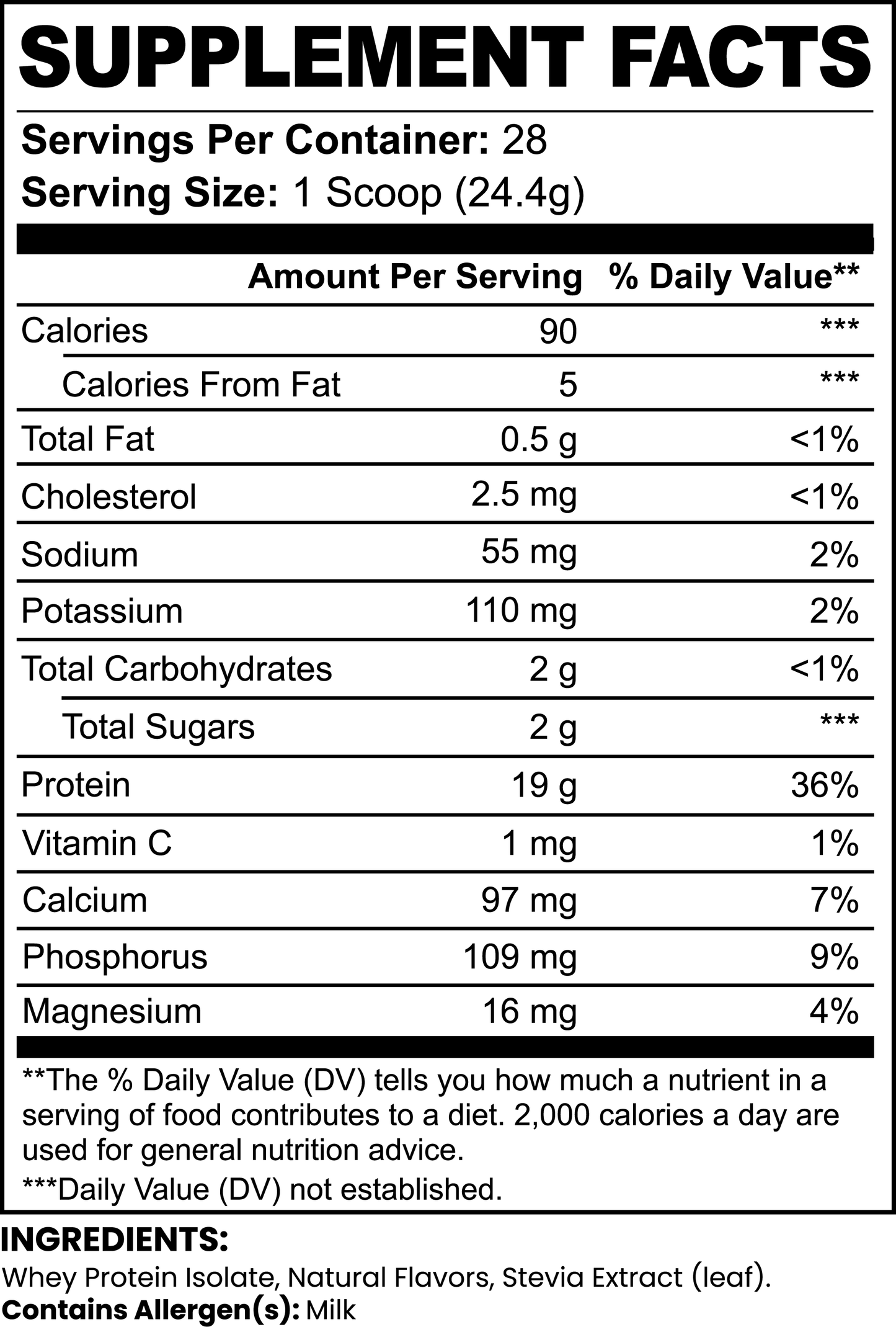 Minimo Nutrition Vanilla Whey Isolate Protein Powder Supplement Facts