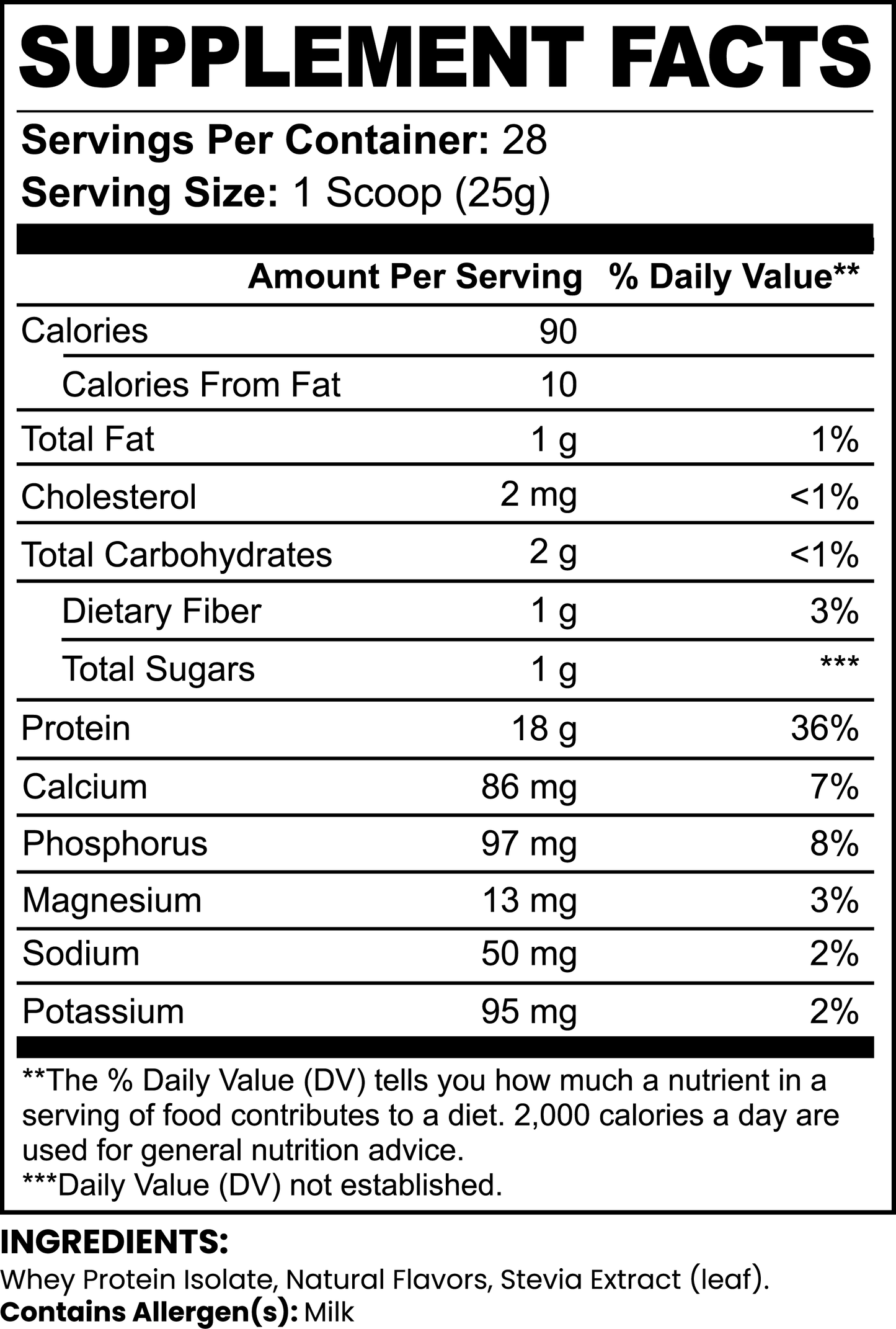 Minimo Nutrition Chocolate Whey Isolate Protein Powder Supplement Facts