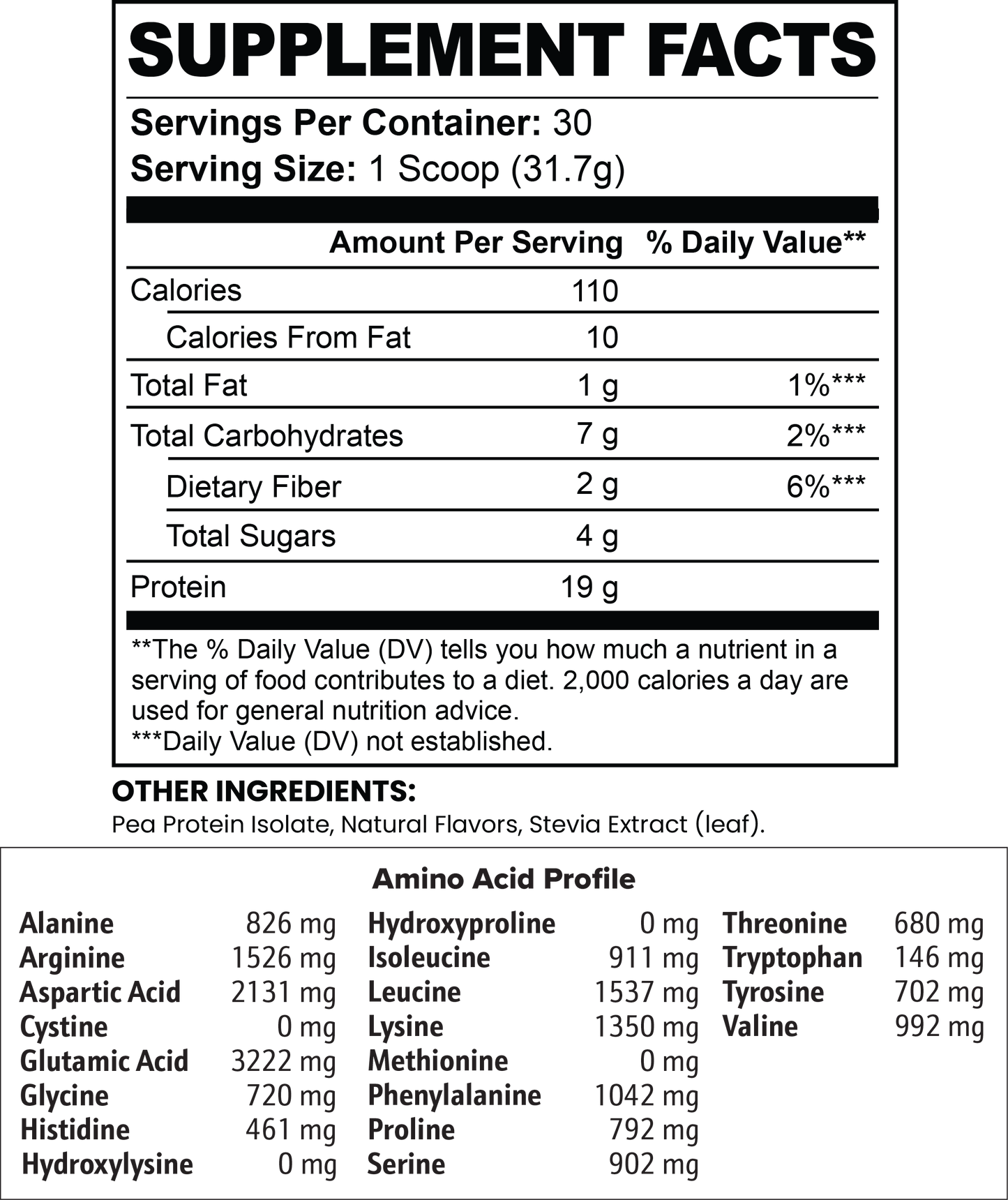 Minimo Nutrition Chocolate Vegan Pea Protein Isolate Powder Supplement Facts