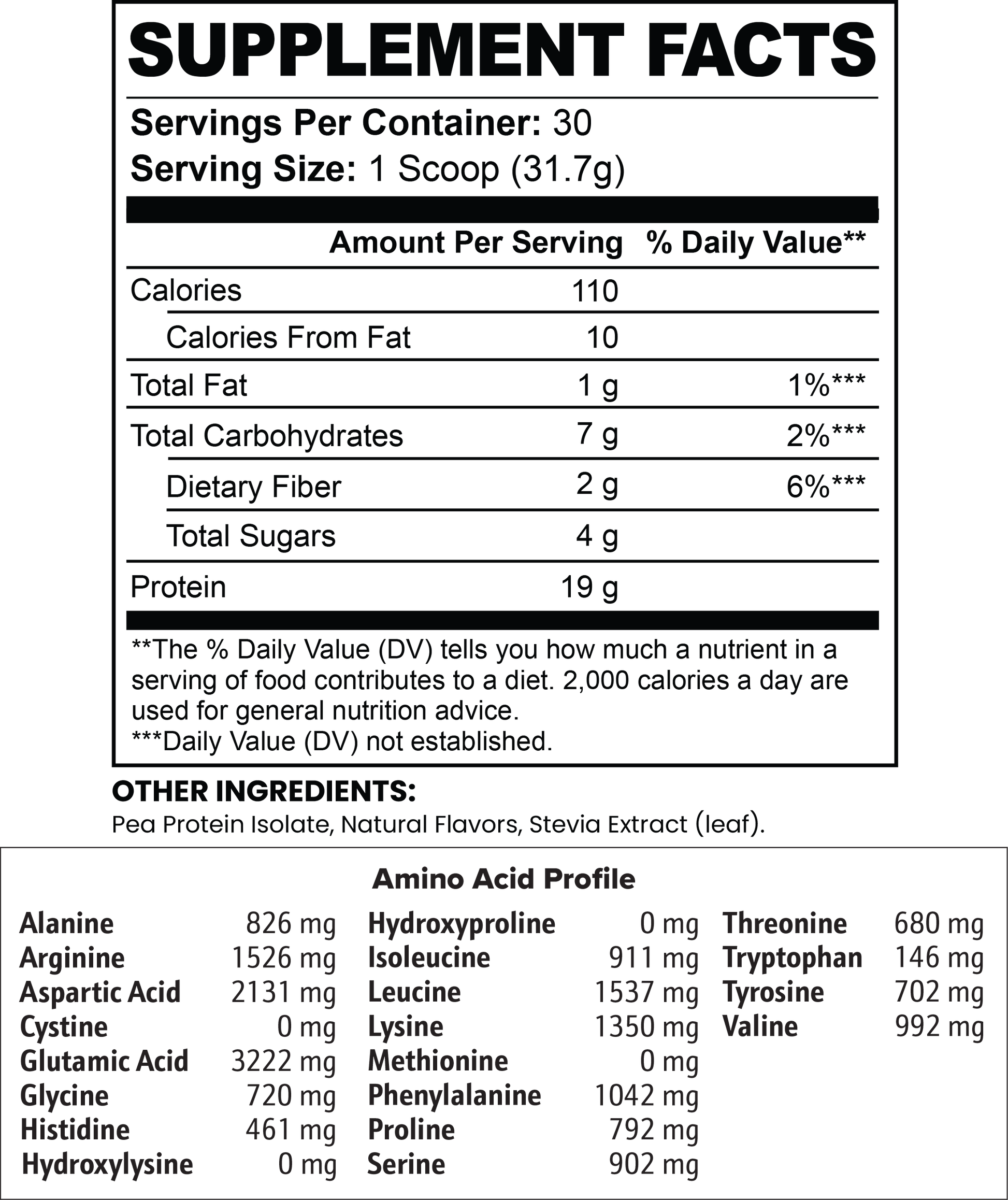 Minimo Nutrition Chocolate Vegan Pea Protein Isolate Powder Supplement Facts