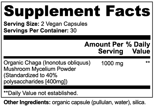Minimo Nutrition Organic Chaga Mushroom Supplement Facts