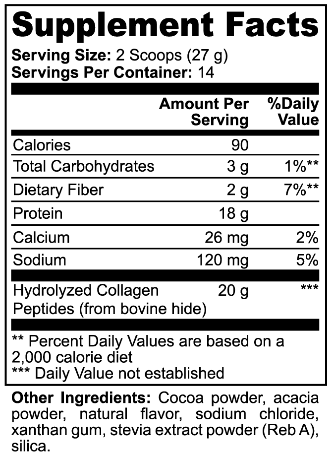 Minimo Nutrition Chocolate Grass-Fed Collagen Peptides Powder Supplement Facts