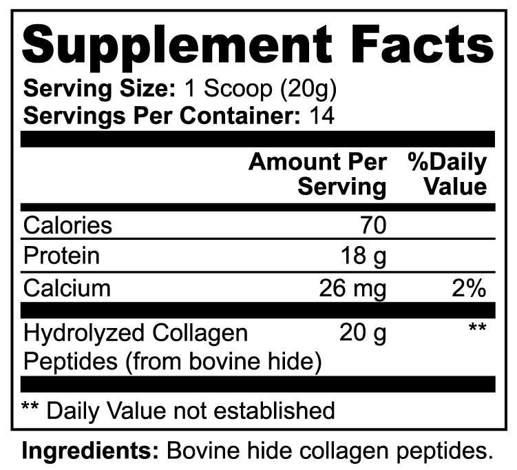 Minimo Nutrition Unflavored Grass-Fed Hydrolyzed Collagen Peptides Supplement Facts