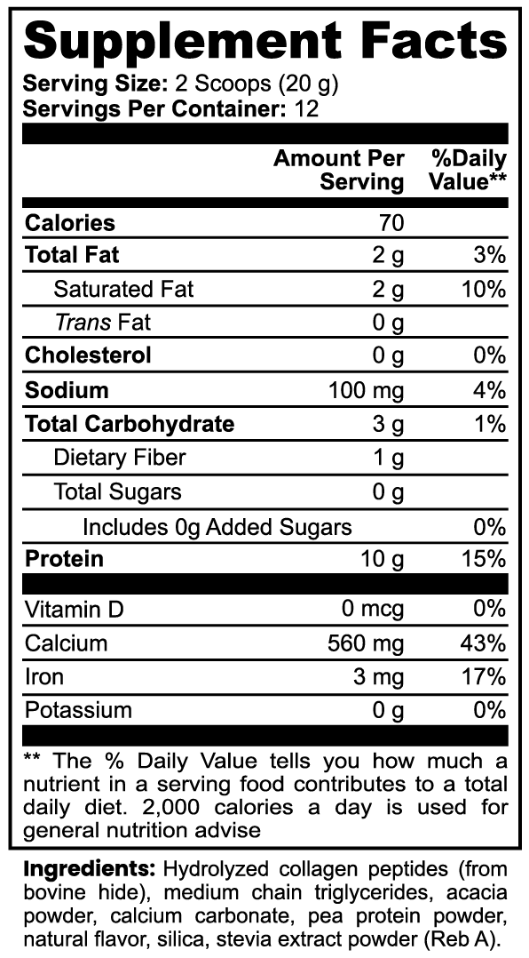 Minimo Nutrition Vanilla Grass-Fed Collagen Creamer Supplement Facts
