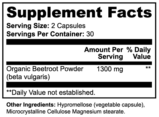 Minimo Nutrition Organic Beetroot Capsuled Powder Supplement Facts