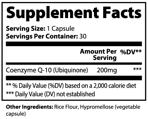 Minimo Nutrition CoQ10 Ubiquinone Supplement Facts
