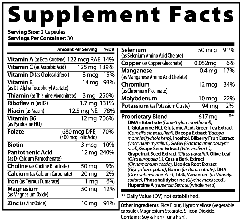 Minimo Nutrition Brain & Focus Formula, Supplement Facts