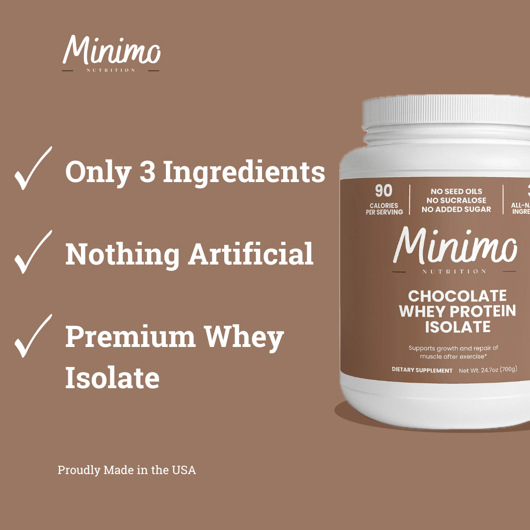 Minimo Nutrition Chocolate Whey Isolate Protein Powder No Seed Oils No Sucralose No Added Sugar