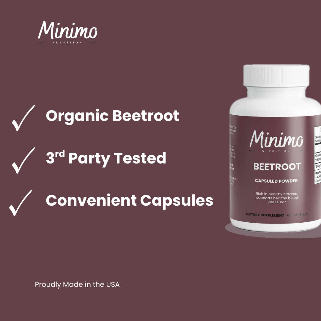 Minimo Nutrition Organic Beetroot Capsuled Powder Supplement for Blood Pressure