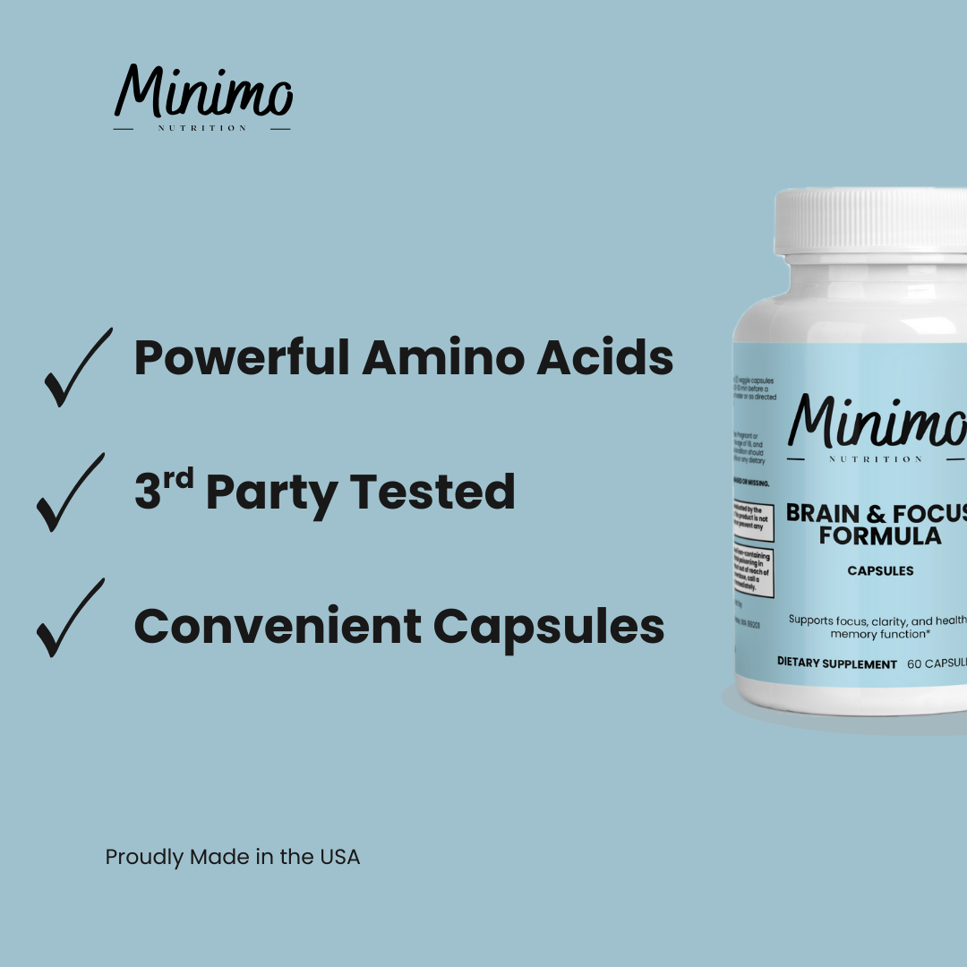 Minimo Nutrition Brain & Focus Formula, Supplement for Focus, Clarity, and Memory