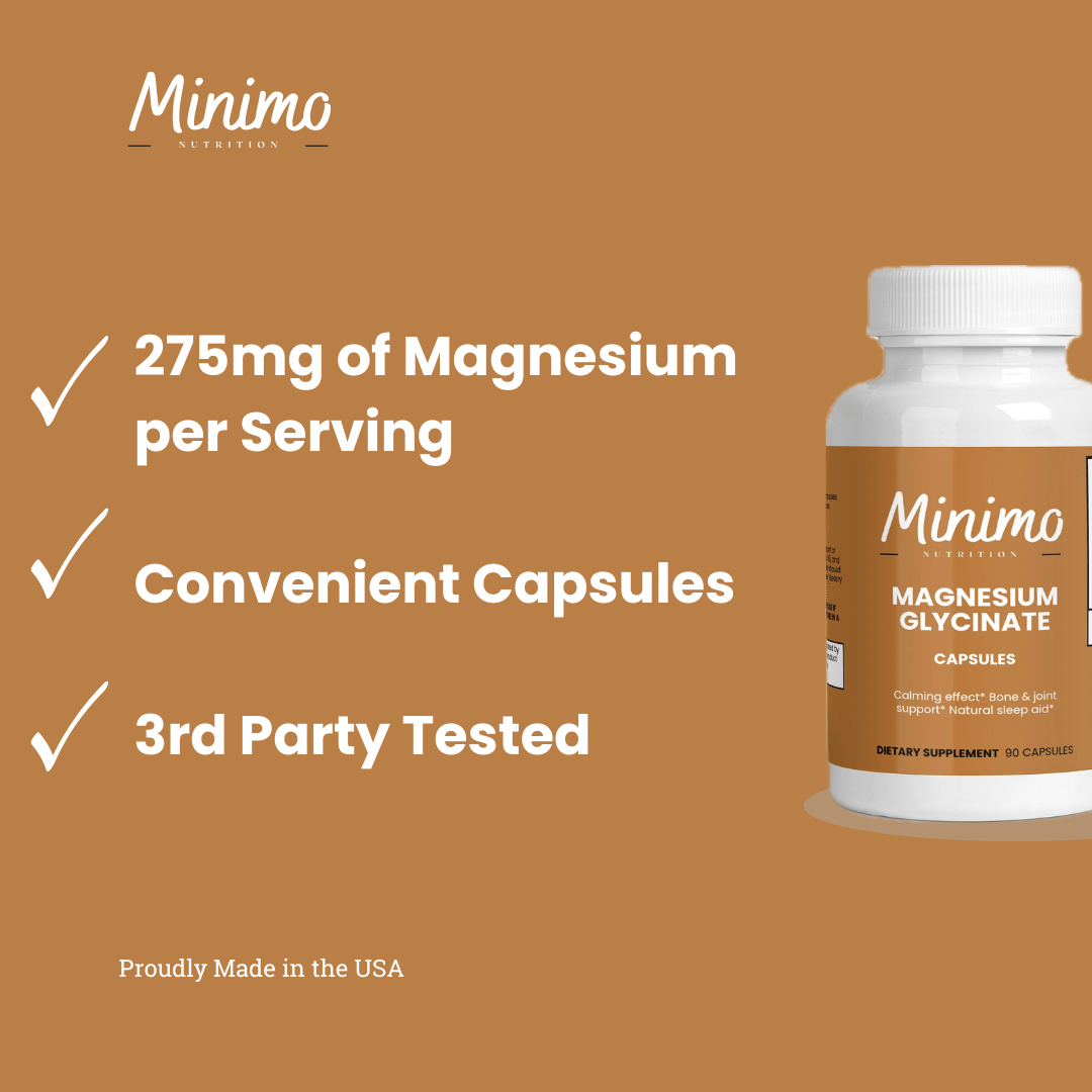 Minimo Nutrition Magnesium Glycinate Supplement for Calming, Sleep Aid, and Bone & Joint Support