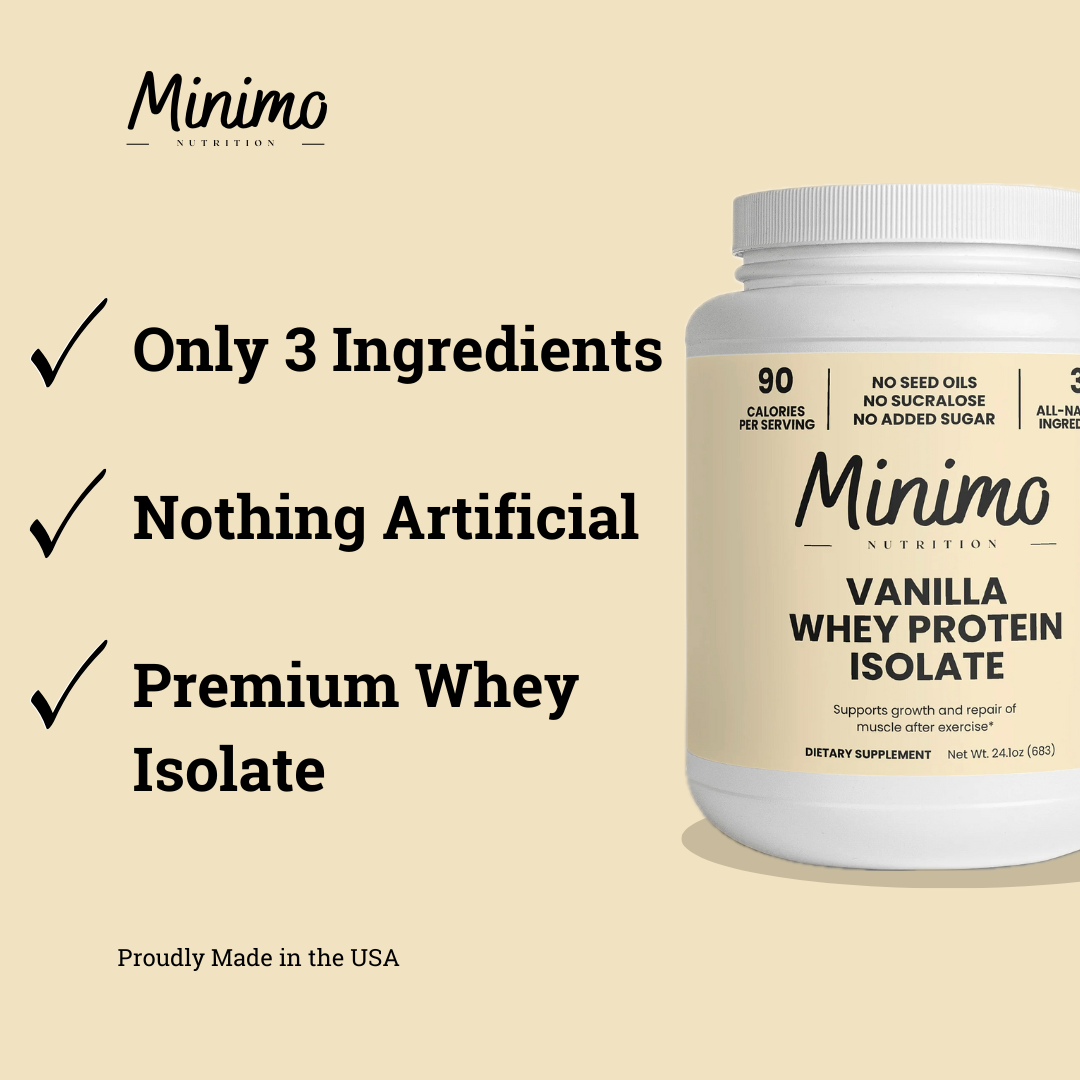 Minimo Nutrition Vanilla Whey Isolate Protein Powder No Seed Oils No Sucralose No Added Sugar