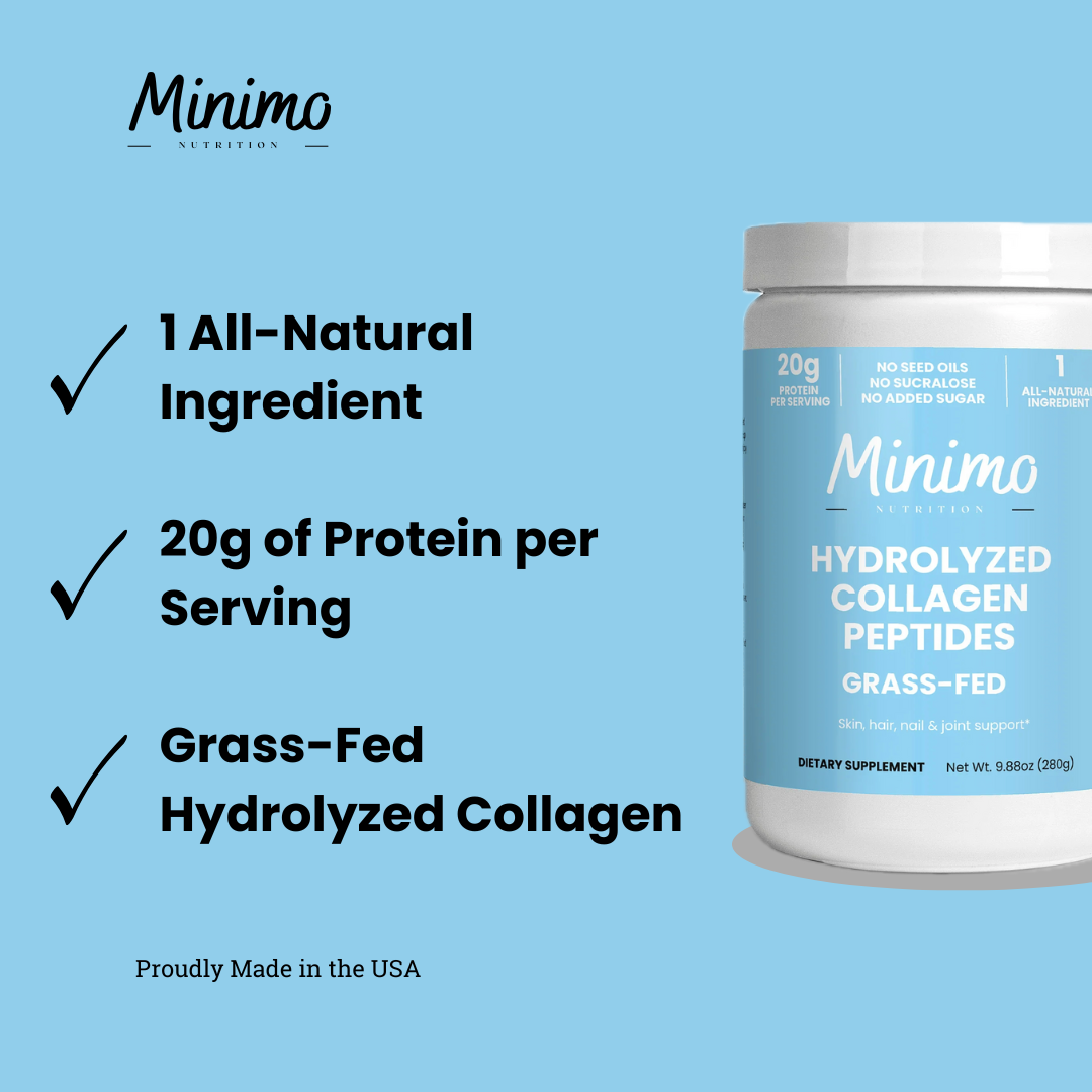 Minimo Nutrition Unflavored Grass-Fed Hydrolyzed Collagen Peptides Supplement for Hair, Skin, Nails, & Joints