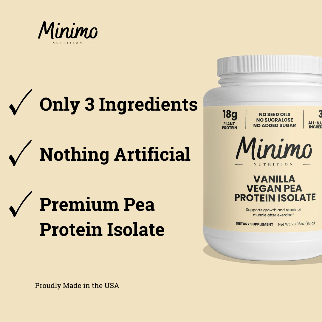 Minimo Nutrition Vanilla Vegan Pea Protein Isolate No Sucralose No Seed Oils No Added Sugar
