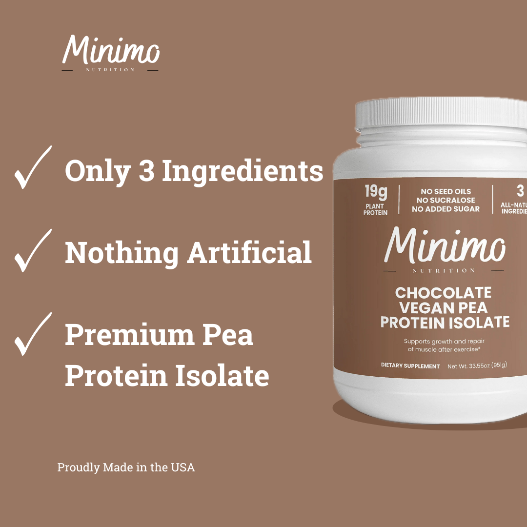 Minimo Nutrition Chocolate Vegan Pea Protein Isolate Powder with No Sucralose No Seed Oils No Added Sugar