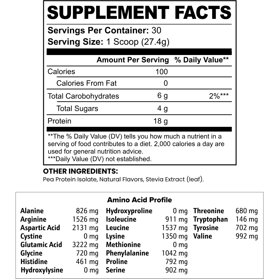 Minimo Nutrition Vanilla Vegan Pea Protein Isolate Supplement Facts