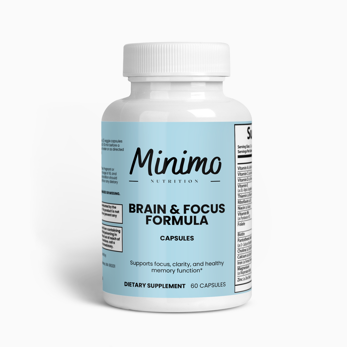 Minimo Nutrition Brain & Focus Formula, Supplement for Focus, Clarity, and Memory