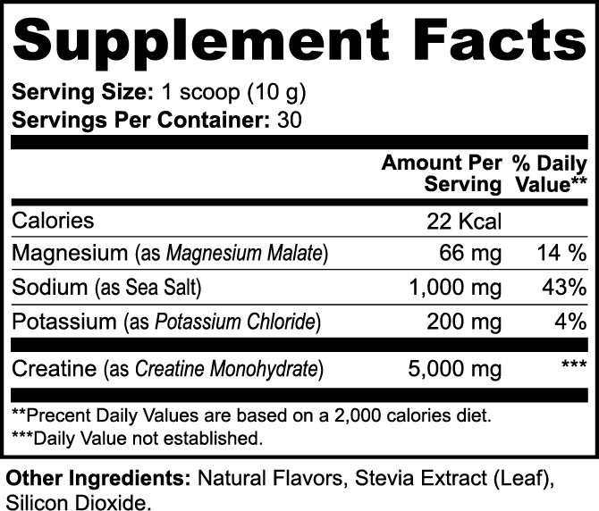 Minimo Nutrition Creatine + Electrolyte Lemon Hydration Powder Supplement Facts