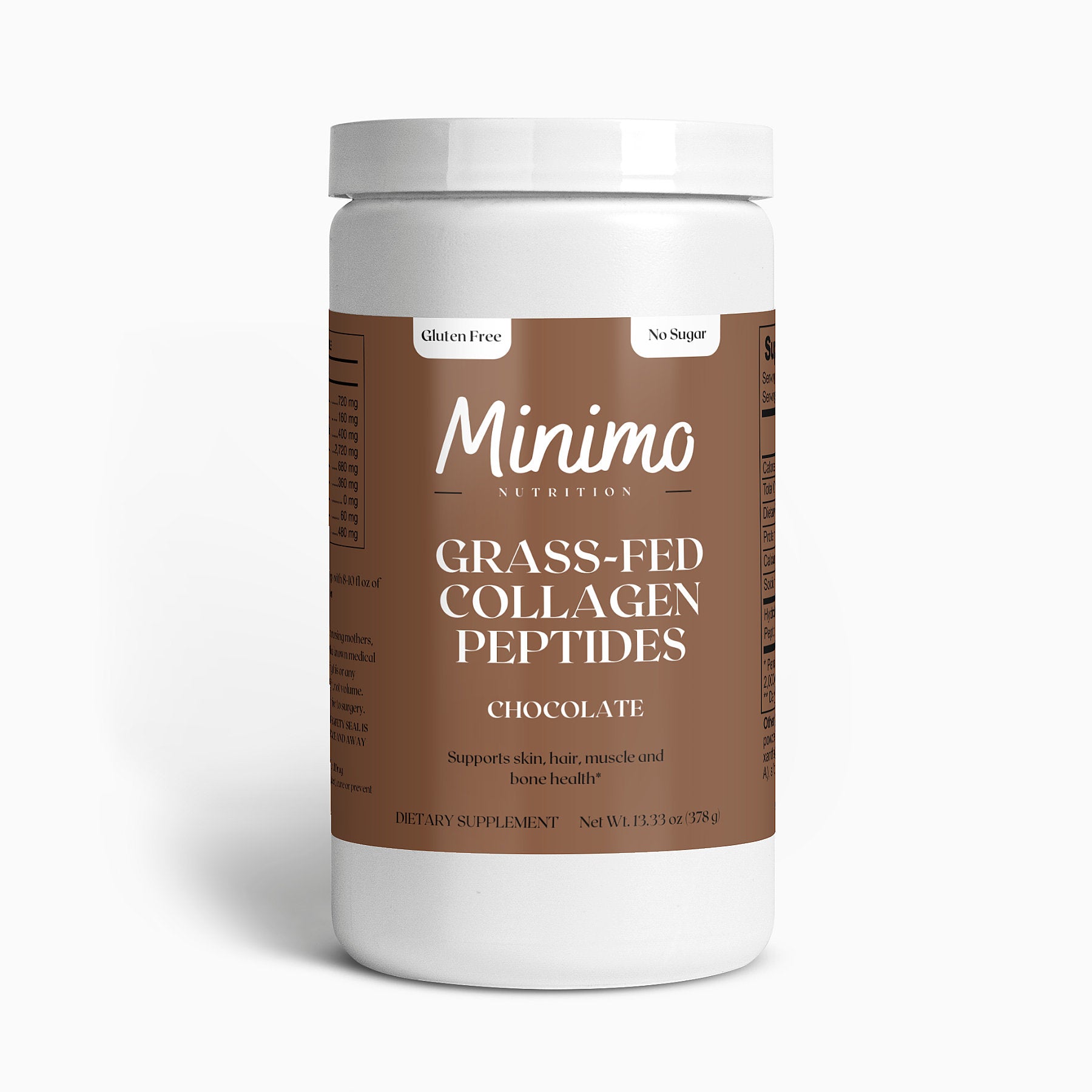 Minimo Nutrition Grass-Fed Collagen Peptides Powder (Chocolate), 13.3 oz.