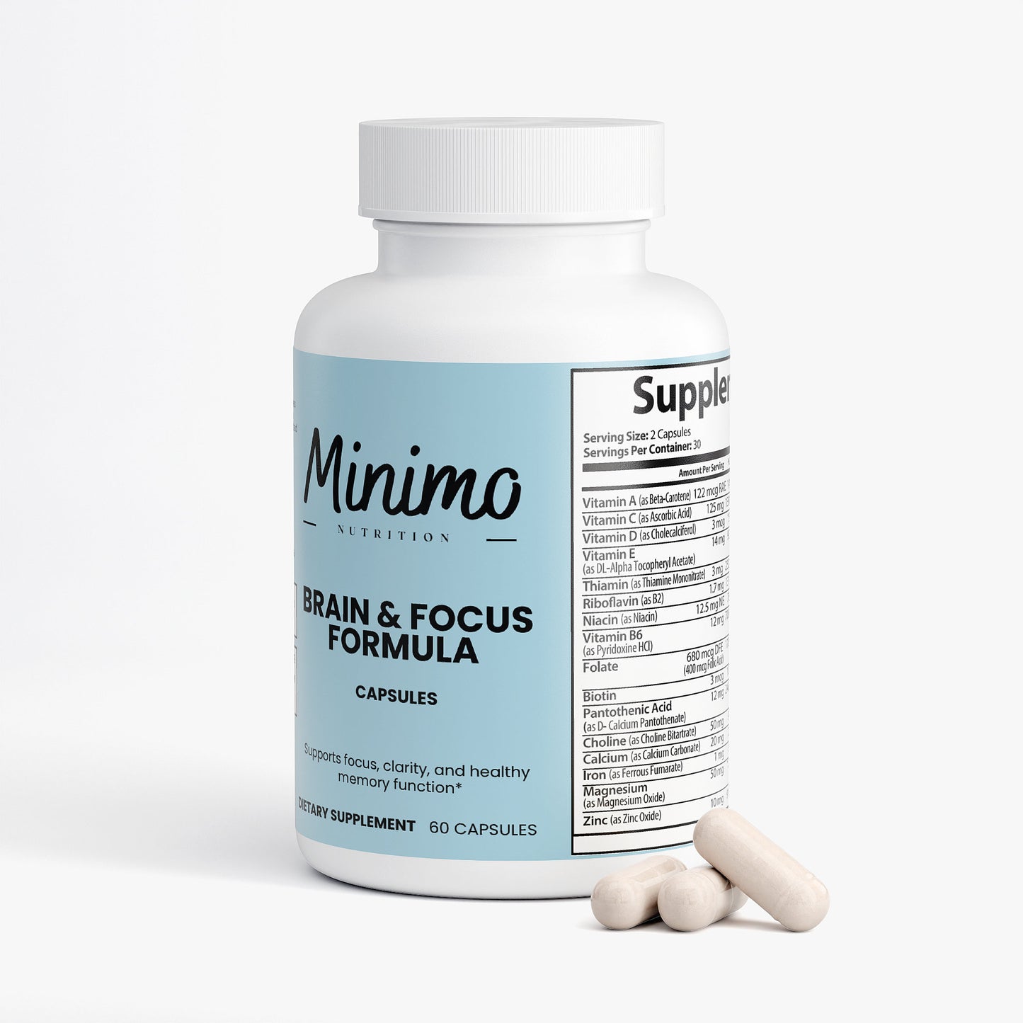 Minimo Nutrition Brain & Focus Formula, Supplement for Focus, Clarity, and Memory
