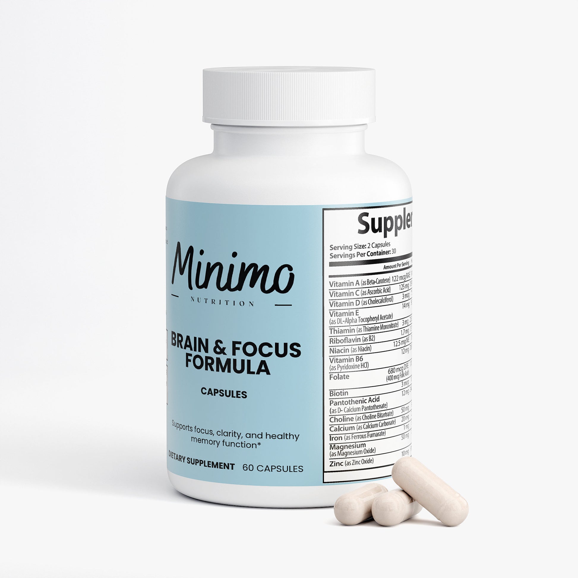 Minimo Nutrition Brain & Focus Formula, Supplement for Focus, Clarity, and Memory