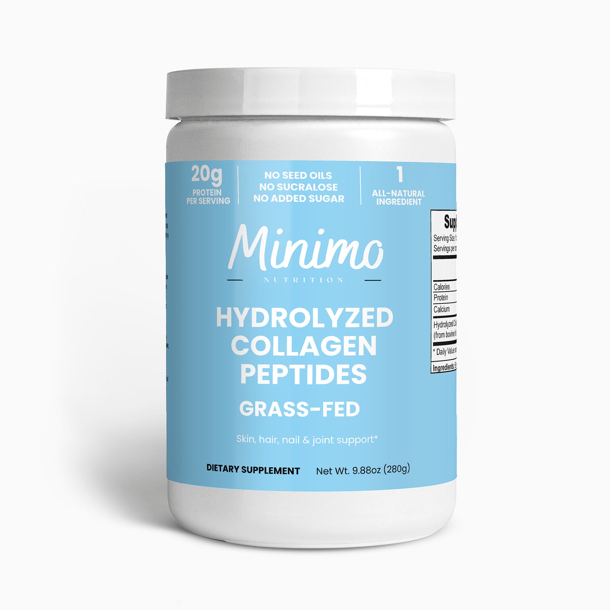 Minimo Nutrition Unflavored Grass-Fed Hydrolyzed Collagen Peptides Supplement for Skin, Hair, Nail, & Joints