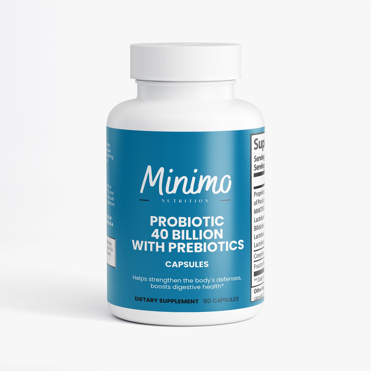 Minimo Nutrition Probiotic 40 Billion with Prebiotics Supplement for Digestive Health