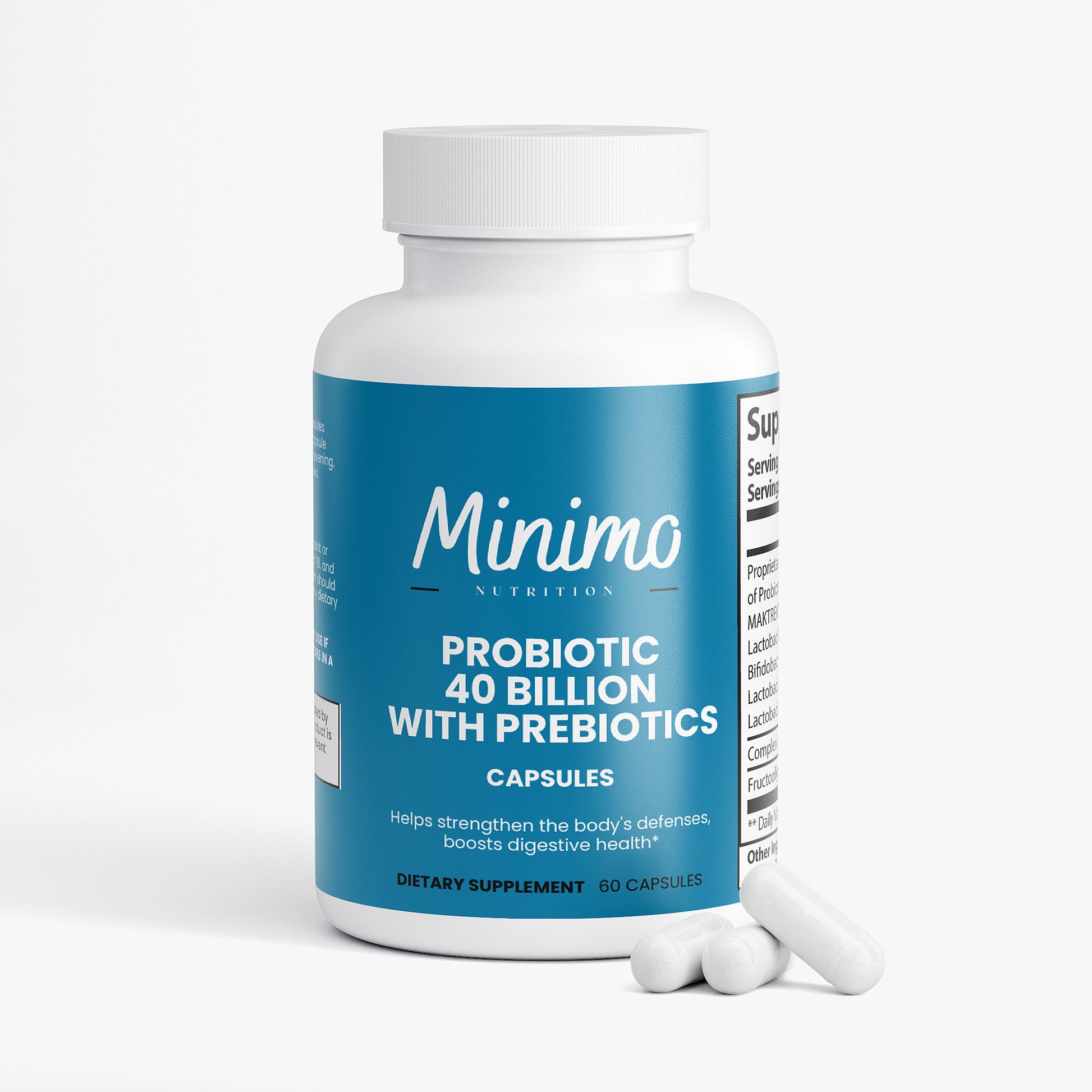 Minimo Nutrition Probiotic 40 Billion with Prebiotics Supplement for Digestive Health