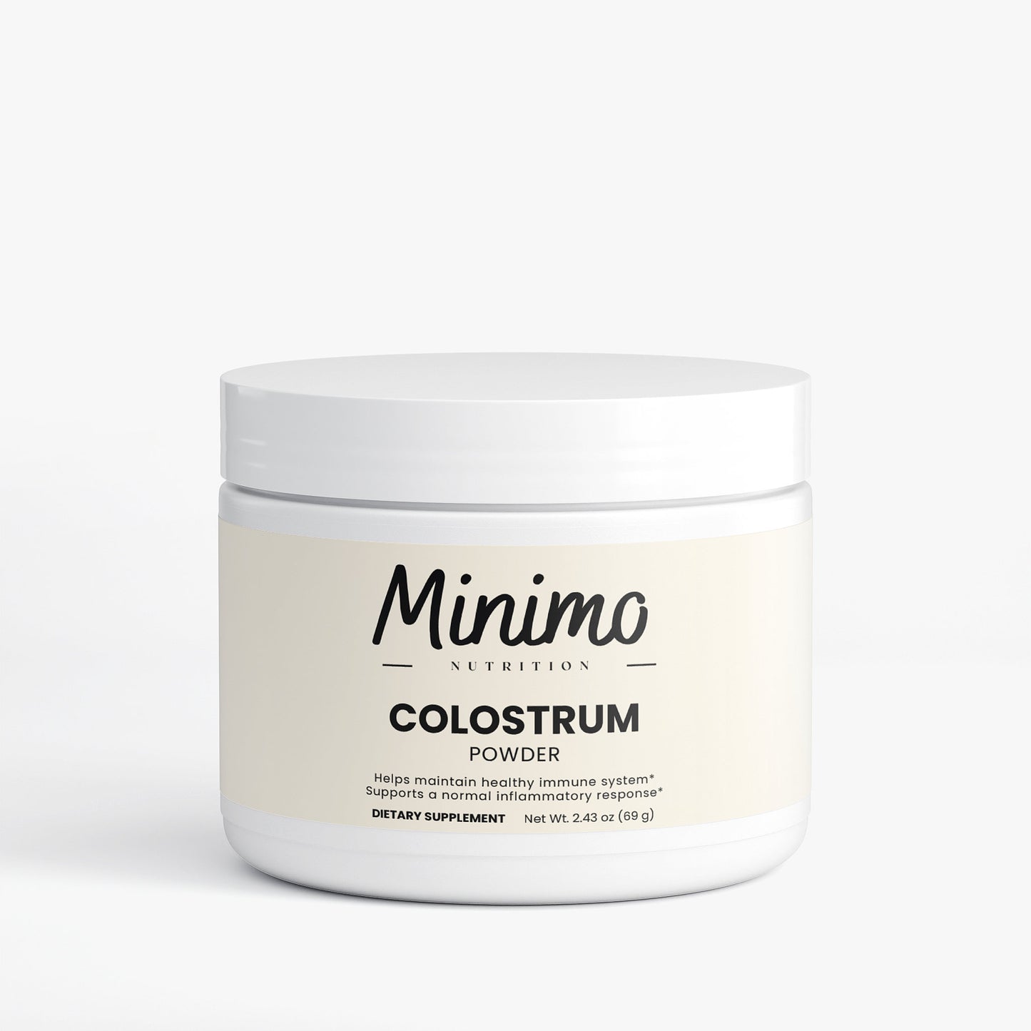 Minimo Nutrition Colostrum Powder supplement – bovine colostrum with 25% IgG for immune and gut health support