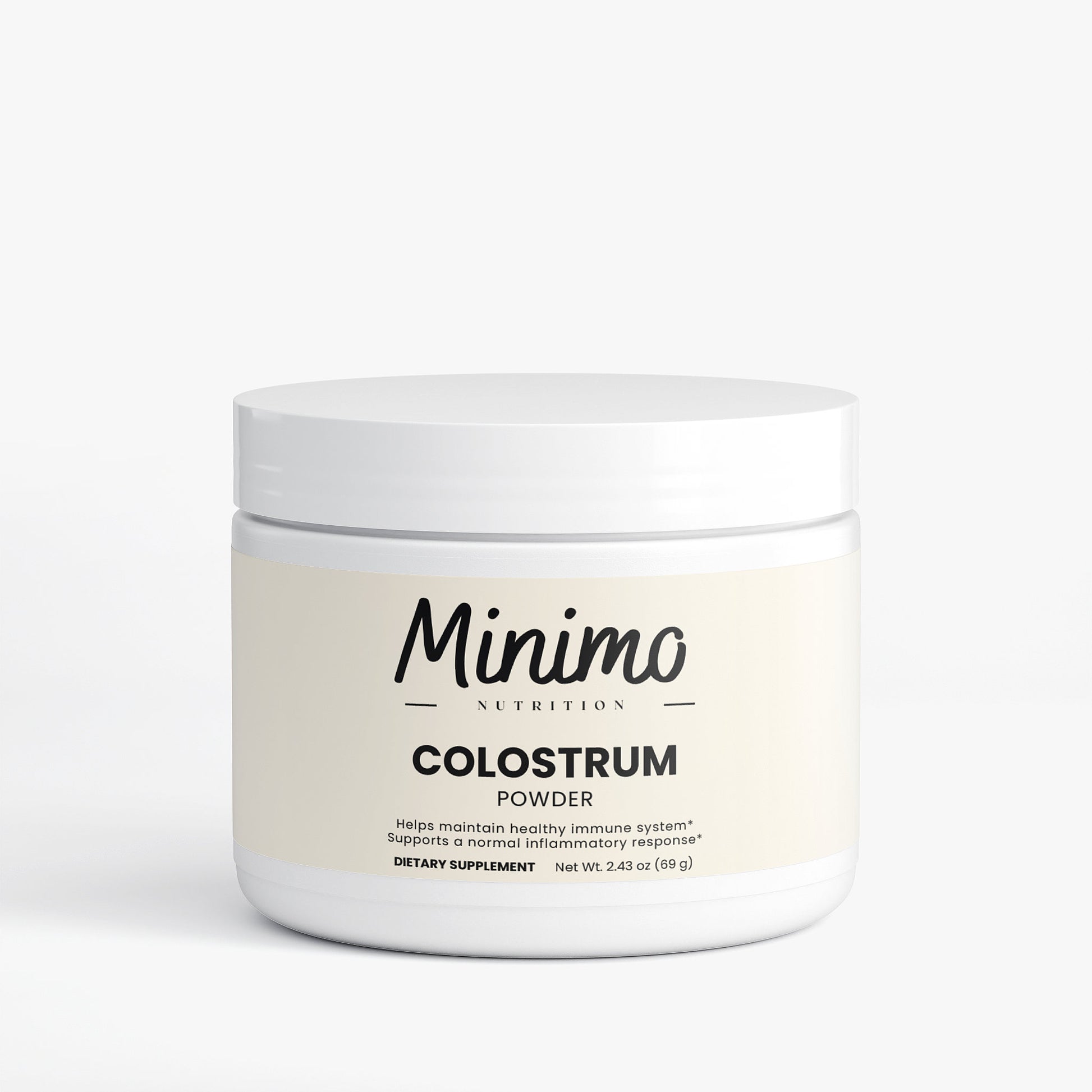Minimo Nutrition Colostrum Powder supplement – bovine colostrum with 25% IgG for immune and gut health support