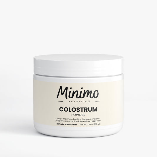 Minimo Nutrition Colostrum Powder supplement – bovine colostrum with 25% IgG for immune and gut health support