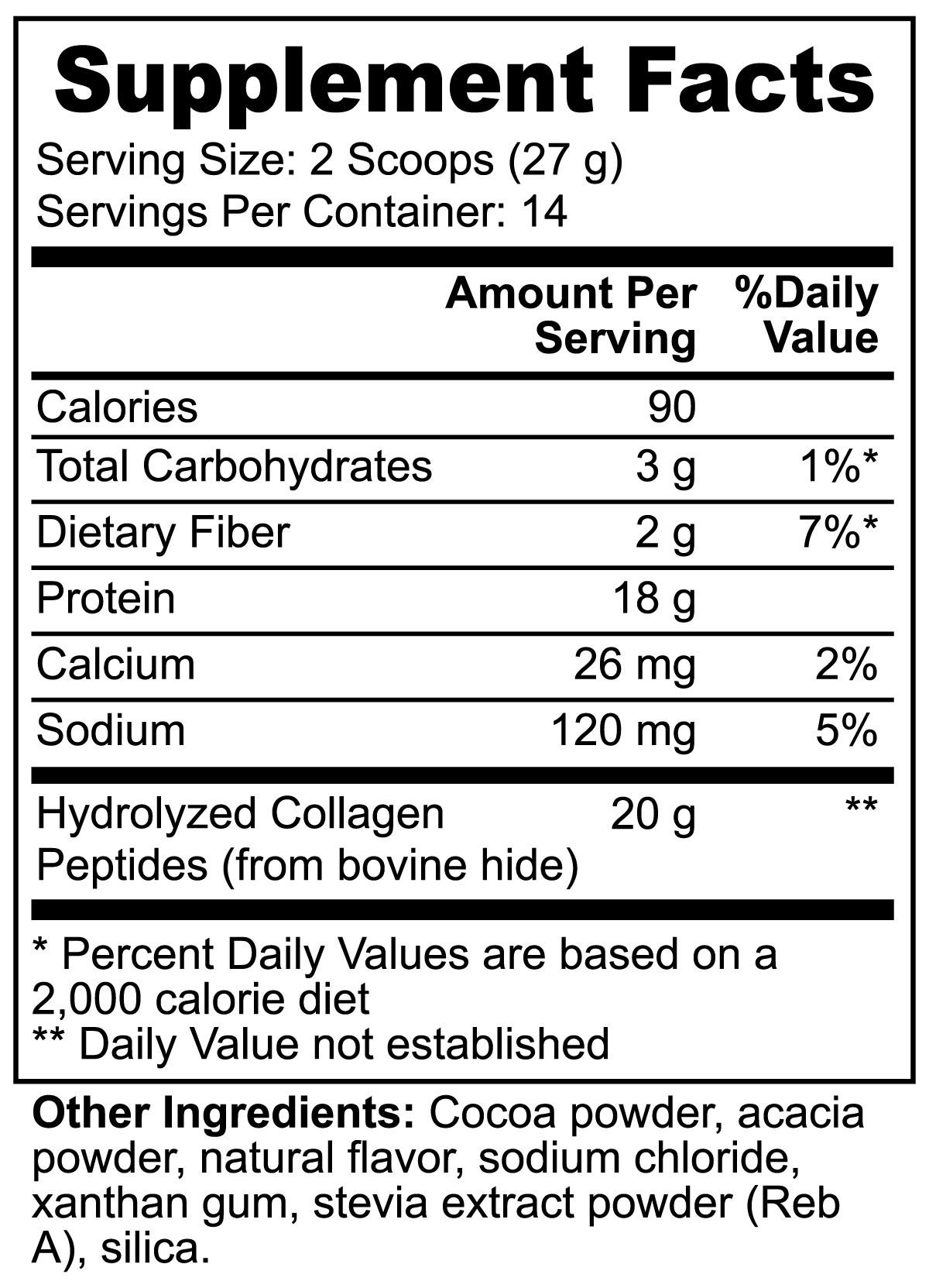Minimo Nutrition Grass-Fed Collagen Peptides Powder (Chocolate), 13.3 oz. Supplement Facts
