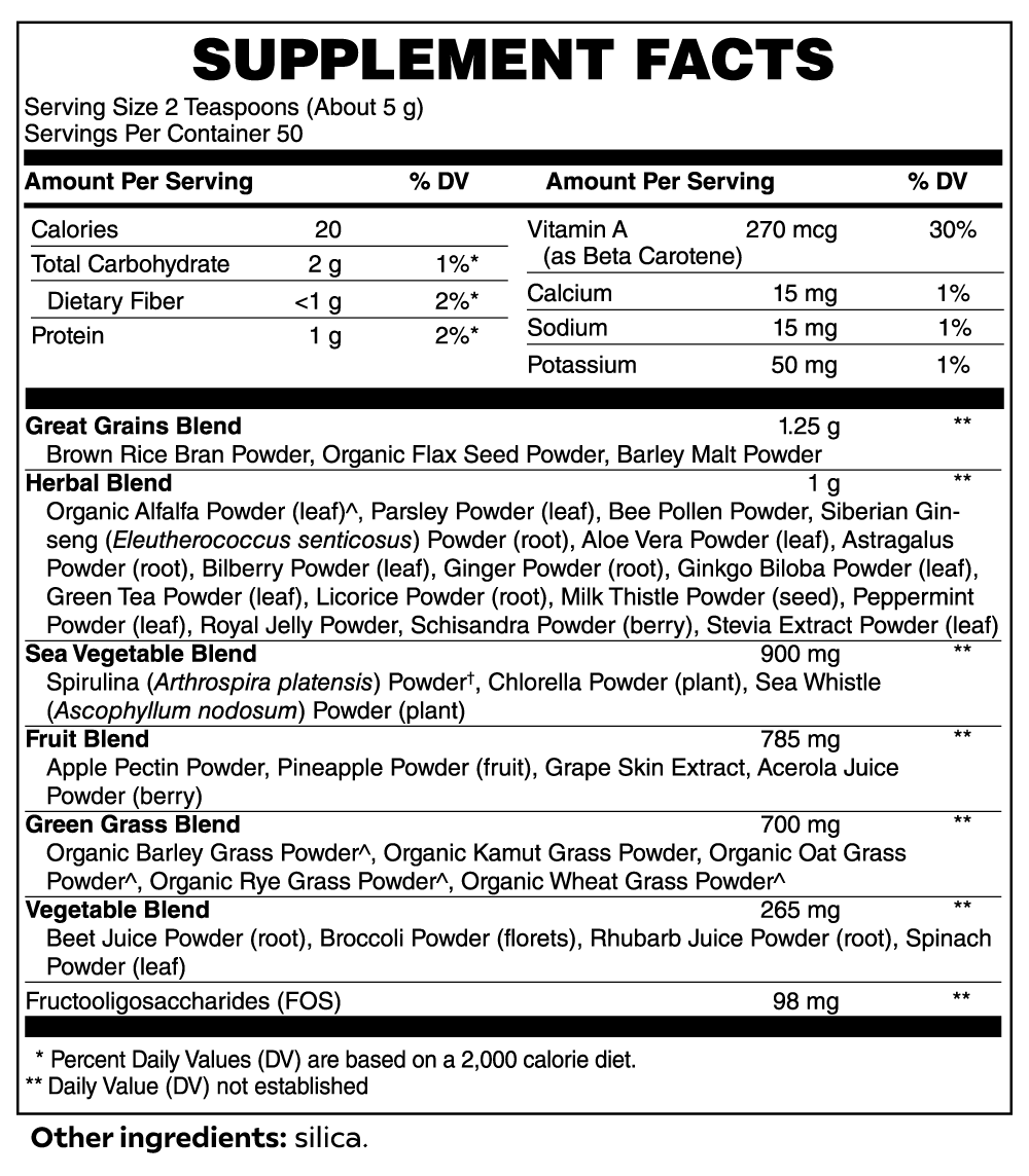 Minimo Nutrition Ultra Cleanse Smoothie Greens, 8.8 oz. Supplement Facts