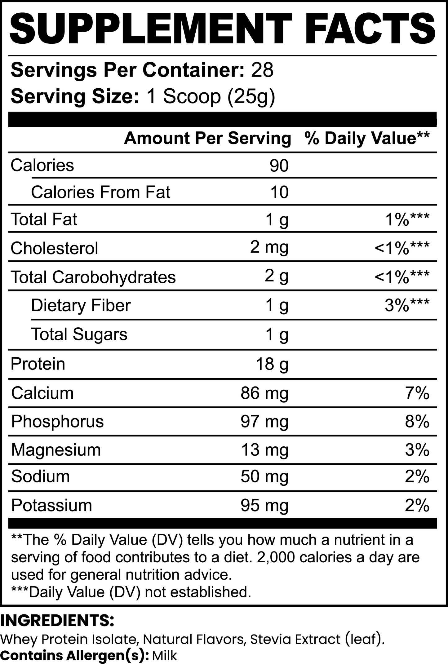 Chocolate Whey Isolate Protein Powder Supplement Facts