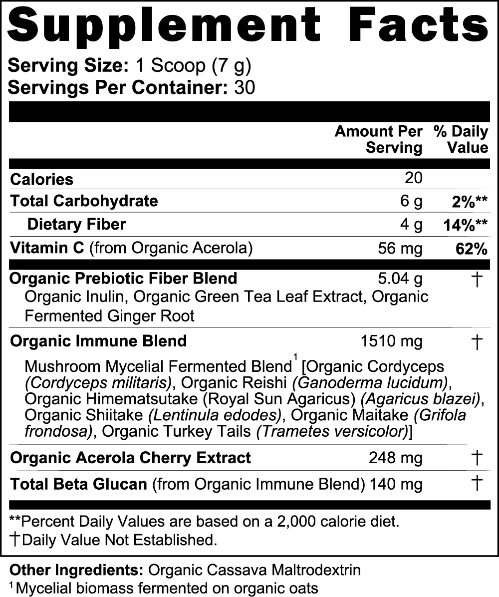 Organic Daily Mushroom Coffee Alternative with Prebiotics and Vitamin C Supplement Facts